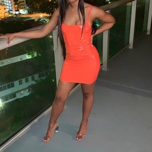 Orange latex dress